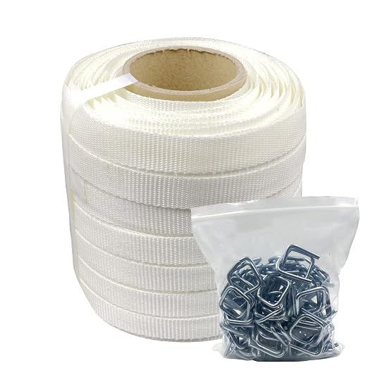 Heavy Duty 3/4" x 330’Woven Cord Strapping Roll and 100 Galvanized Cord Strapping Buckles
