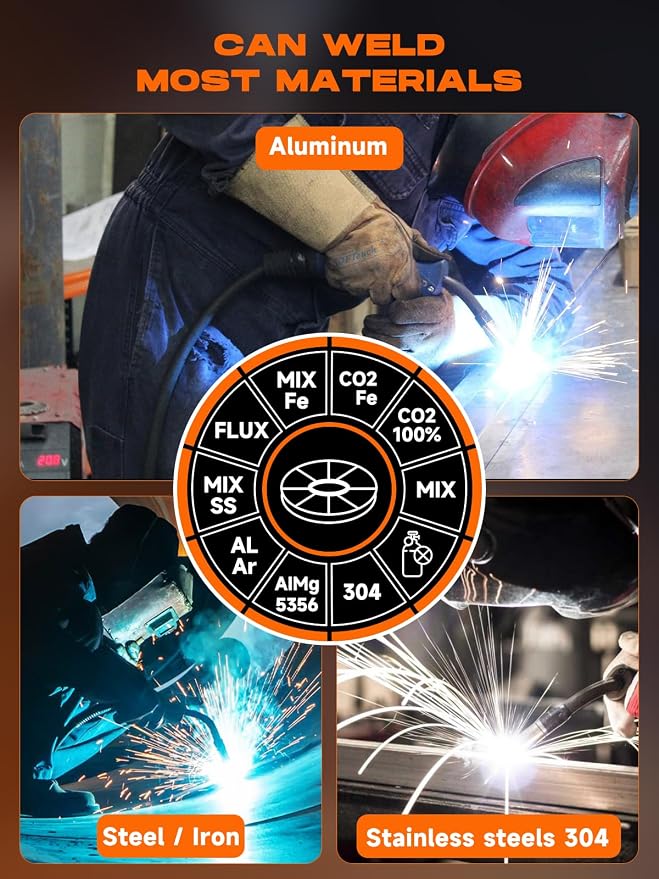 RUBIK Aluminum MIG Welder 250Amp, 5 in 1 MIG/Stick/Lift TIG Welder | Gas Gasless Digital MIG Welder 110V/220V Dual Voltage LCD Display Welding Machine, Professionals Multi Process Welder
