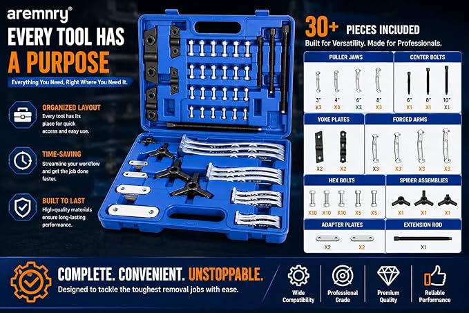 Gear Puller Set 3" 4" 6" 8" 2 and 3 Jaw Hub Puller Bearing Separator Suitable for Remove of Gears, Hubs, Ball Races, Bearings, Flywheels, Pulleys and Sprockets