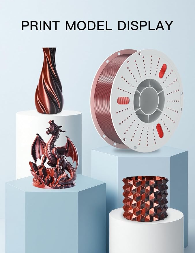 PINBALL Silk PLA 3D Printer Filament 1.75mm, Shiny Silk Dual Color 3D Printing Filament, PLA Filament Dimensional Accuracy +/- 0.02mm, 1 KG Silk Dual Color Black-Red