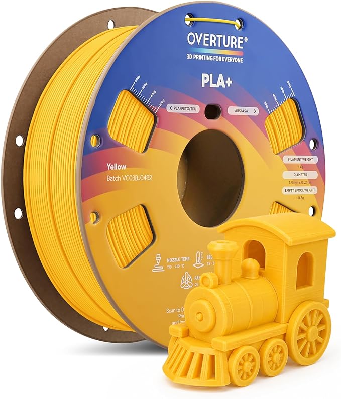 OVERTURE High Speed PLA+ 3D Printer Filament 1.75mm, Upgraded Rapid PLA 2.0 with Enhanced Toughness & Stability, 1kg Spool (2.2lbs) Fit Most FDM 3D Printers (Yellow)