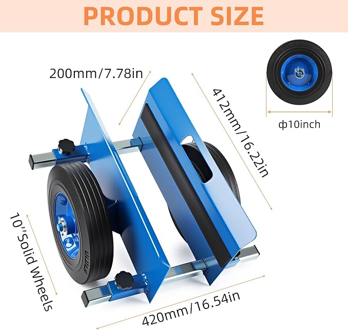 Heavy Duty Panel Dolly 1100LBS Capacity Door Cart with 10" Solid Rubber Wheels,Adjustable Clamp Panel Cart with Handle, All Terrain Slab Dolly for Drywall Sheet Heavy Material-Blue