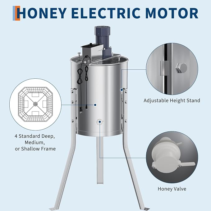 4 Frame Honey Extractor Spinner, Electric Beekeeping Centrifuge