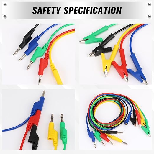 SWANLAKE 5-Piece Banana Plug to Alligator Clip Test Leads, 1000V 15A 3.5ft/1M Multimeter Electrical Alligator Clips, Flexible Copper Cable Banana Plug, Electrical Wires with Gator Clips