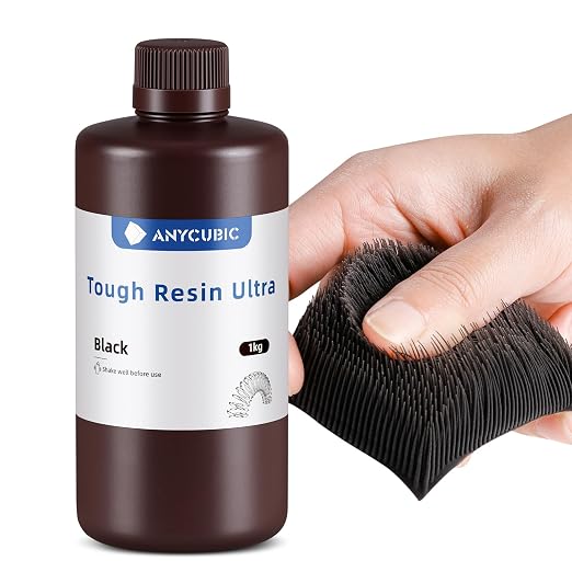 ANYCUBIC Ultra Tough Resin, 3D Printer Resin with Strong Impact Resistance and High Flexibility, Suitable for Direct Use or as an Additive, Wide Compatible for LCD Resin 3D Printers (Black, 1kg)