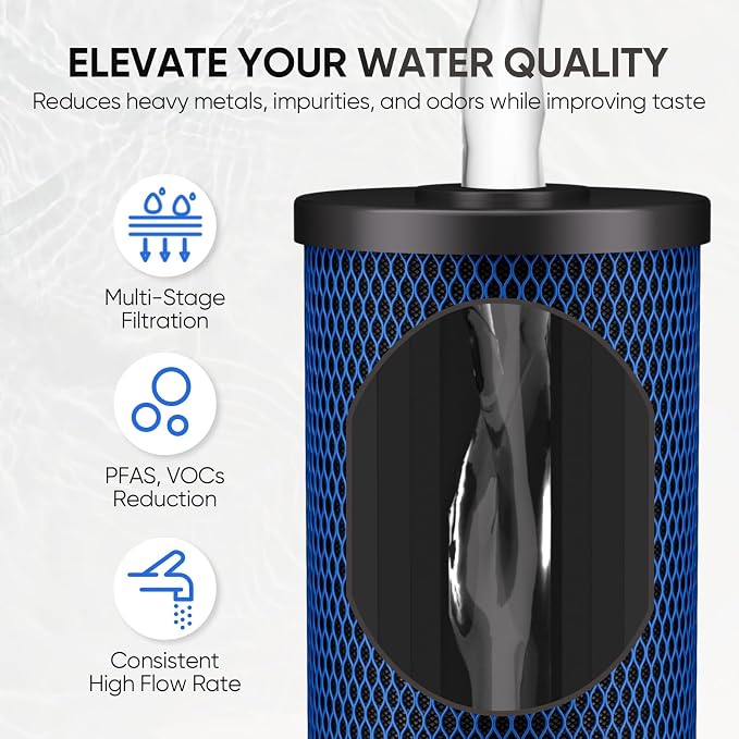 PUREPLUS 5 Micron 10" x 4.5" Whole House PFAS Removal Replacement Water Filter, Coconut Shell Activated Carbon Filter, Compatible with WFHDC8001, GXWH40L, GXWH35F, CB-BB-10, CTO10BB, 2 PACK