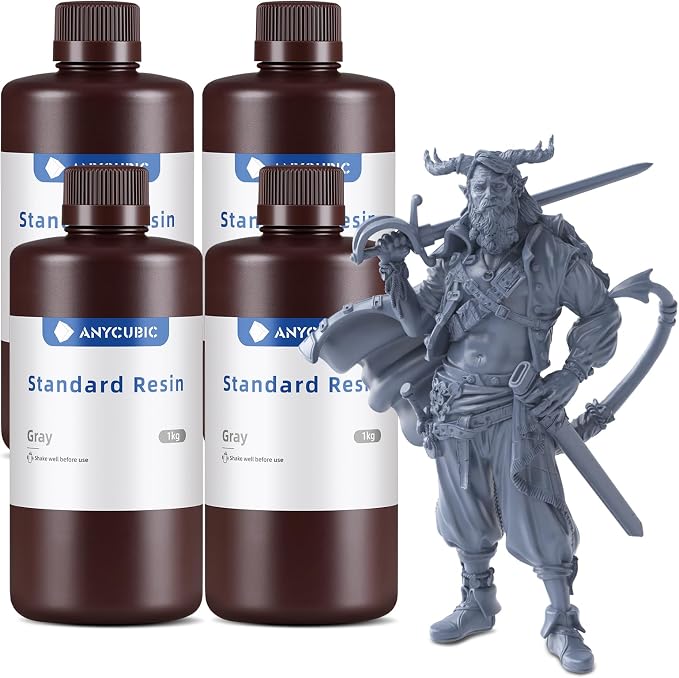 ANYCUBIC 3D Printer Resin Bundle, 405nm High Precision Fast Curing UV Photopolymer Resin for LCD 3D Printing, 4Packs*1kg Grey, 4kg in Total