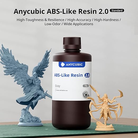 ANYCUBIC 2nd Gen Resin Technology ABS-Like Resin 2.0, 3D Printer Resin with High Toughness, More Precise Details, Low Odor, Wide Compatibility for All LCD Resin 3D Printers (Clear Blue, 1kg)