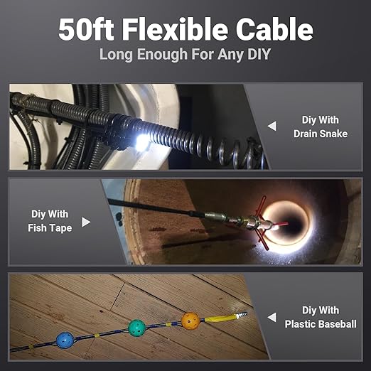 Teslong 50FT USB-C Borescope Inspection Camera with Light, Flexible Waterproof Endoscope Snake Cable, Compatible Only with iPhone 15/16, USB-C iPads & Android Phones for DIY Pipe & Drain Inspection