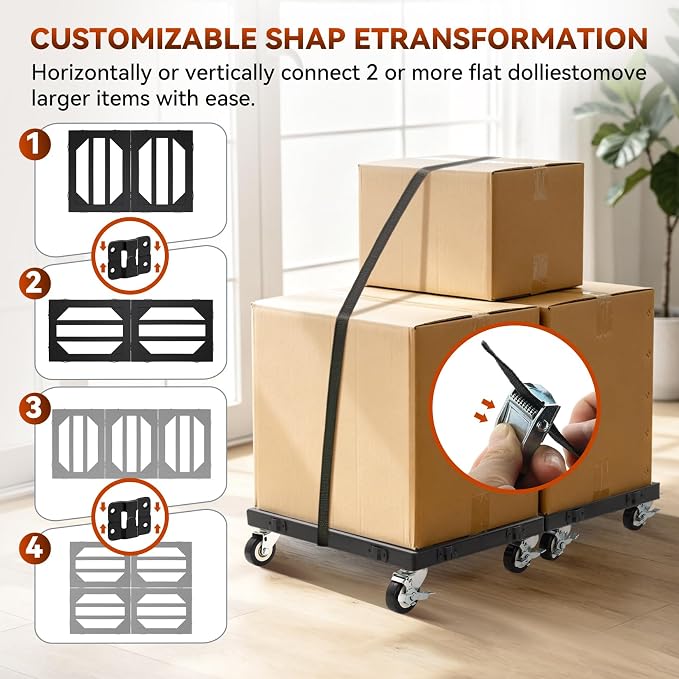 Nefish 1 Pack Furniture Moving Dolly Heavy Duty 1000 Lbs Connectable Iron Furniture Movers with Wheels 16" X 12" All Steel Flat Dolly for Moing Boxes,Home, Appliances