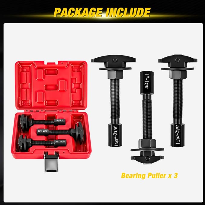 GOOACC 3PCS Rear Axle Bearing Puller Set, Axle Bearing Puller Removal Tool Kit with 3 Sizes 1" to 1-7/8", 1-5/16" to 2-3/8" & 1-3/8" to 2-7/8" Axle Wheel Bearing Removal Tools for Axles Bearings, Red