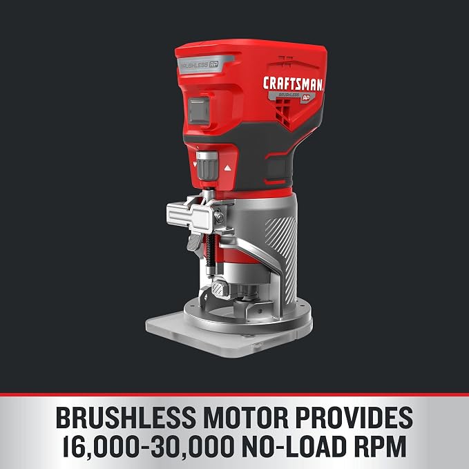 CRAFTSMAN V20 Router Tool, Cordless, Variable Speed, Fixed Base Router with Depth Adjustment, Bare Tool Only (CMCW400B)