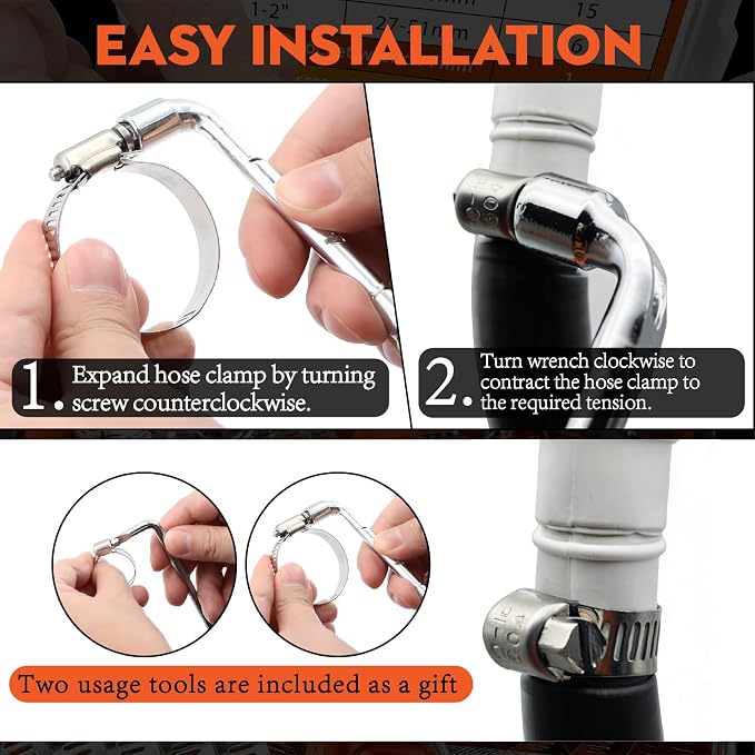 185pcs 304 SS Worm Gear Hose Clamp Kit for Auto & Plumbing | Leak-Proof 1/4"-2" Adjustable 304 Stainless Clamps with 10FT Custom Strap. Rust-Resistant for Heavy-Duty Pipe Repairs