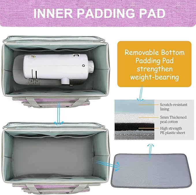 FINESUN Sewing Machine Case with Wheels, Rolling Sewing Machine Bag, Universal Craft Storage Bag for Brother Singer Janome and Most Embroidery Machine Carrying Tote Bag Purple
