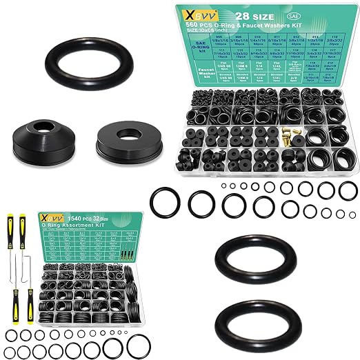 XBVV 560 Pcs Faucet Washers & SAE O Ring and 1540 Pcs Metric O Ring Kit for Automotive Hydraulic Faucet Plumbing Sealing Repair(3 in1 Kit)