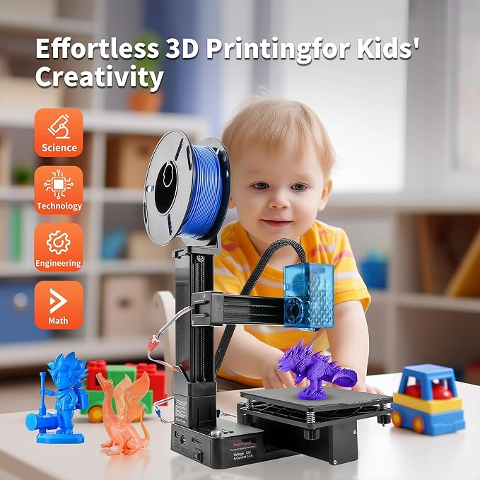 Portable 3D Printer with 4 Colors PLA Filament, Easy to Use, 0.4mm Nozzle, FDM Printing, 100x100x100mm Build Size, Removable Platform, Supports PLA/TPU, Compatible with Windows & Mac