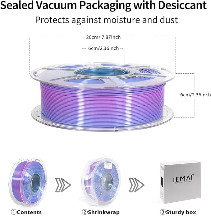 IEMAI Silk PLA Filament 1.75mm 1kg, Dual-Color Gradient Blue to Purple 3D Printer Filament, Silky Glossy Finish, Tough & Neatly Wound for DIY, Artistic & Home Décor