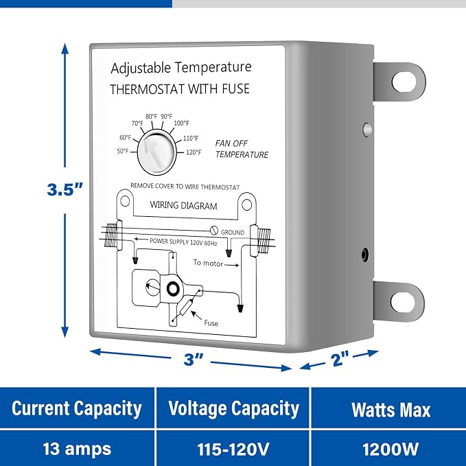 iPower 14 Inch Wall Mounted Shutter Exhaust Fan with Temperature Controller and Power Cord Kit, Aluminum, 1600 RPM, 1000 CFM, for Attic, Garage, Louvered Vent, Plant, Greenhouse, Silver