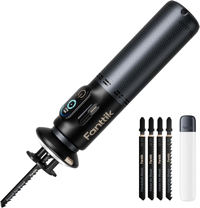 Fanttik R11 Pro Brushless Cordless Mini Reciprocating Saw, 0–2200 SPM Variable Speed, Type-C Fast Charging, Tool-Free Blade Change, 5-Blade Kit for Wood & PVC