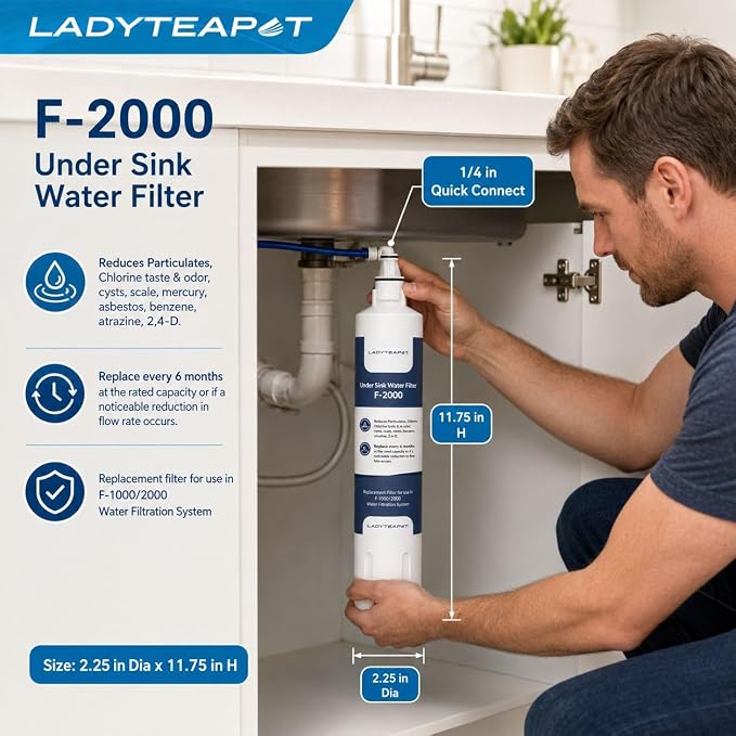 F-2000 Water Filter, Compatible With InSinkErator F-2000, F-1000, Water Filter Replacement (3 Pack)