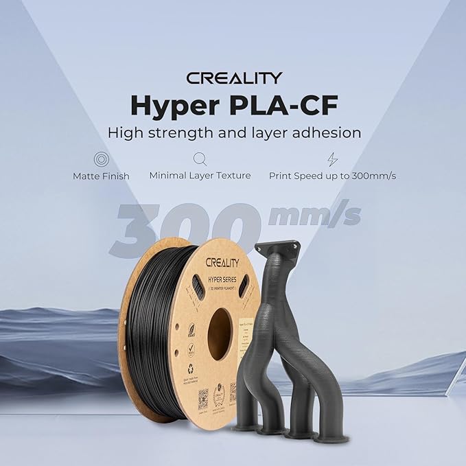 Creality Carbon Fiber PLA Filament 1.75mm 1KG, Hyper PLA-CF for High-Speed Printing 50–300mm/s, Dimensional Accuracy +/- 0.03mm Accuracy,Fits for Most FDM 3D Printers(Black)