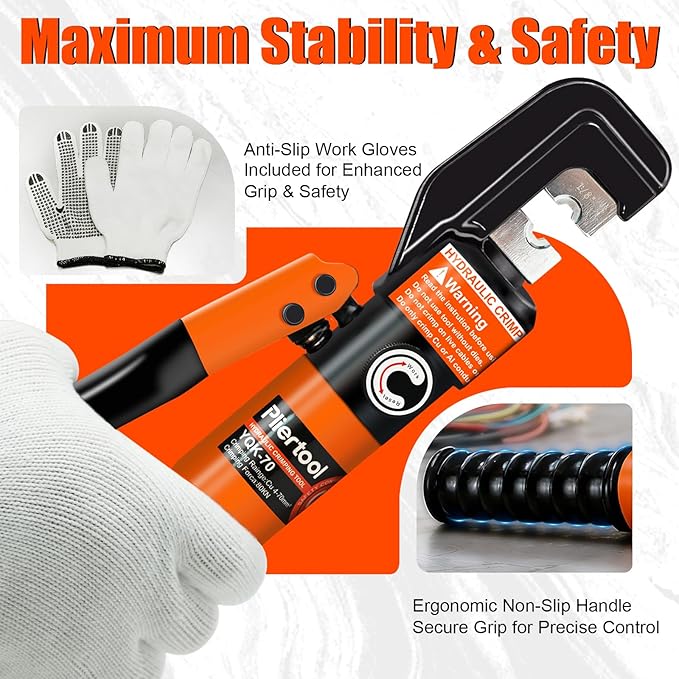 10 Ton Hydraulic Battery Cable Crimper with Spring-Loaded Handle & 9 Dies Battery Cable Lug Wire Crimping Tool for 12-2/0 AWG, 1/8" Stainless Steel Railing, Marine & Electrical Terminals