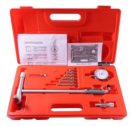 Accusize Industrial Tools Dial Bore Gauge Set, 6-10" x 0.0005", EE20-5010 | 10" Stem Length, Self-Centering, Chrome-Plated Handle, Insulated Grip