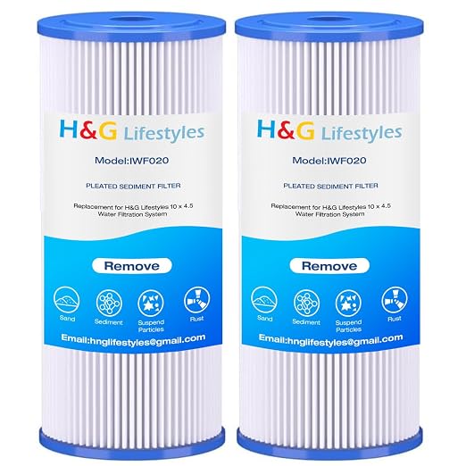 H&G Lifestyles Pleated Sediment Water Filter for Well Water, 10 x 4.5 | 5 Micron Whole House Water Filters, Compatible with 84637, WPX5BB97P, PC10, 355214-45, 355215-45, WP10BB97P, WP5BB97P