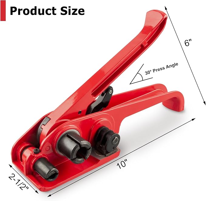 Heavy Duty Poly Strapping Tensioner with Cutter - Manual Strap Tool for 1/2"-3/4" PET & PP Strap, Durable Tensioner Tool for Home Moving & Commercial Shipping (Red, 8 Packs)