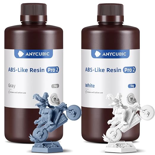 ANYCUBIC 3D Printer Resin Bundle, ABS-Like Pro 2 with Enhanced Strength and Toughness, Performance far Superior to ABS-Like Resin, Low Odor (Grey+White, 2kg)