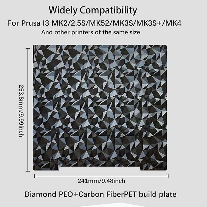 Double Sided Textured PEO PET Build Plate for Prusa i3 MK2 MK2.5 MK3 MK3S MK4, Flexible PEO PET Spring Steel Sheet for Prusa 3D Printers 241x253.8mm.