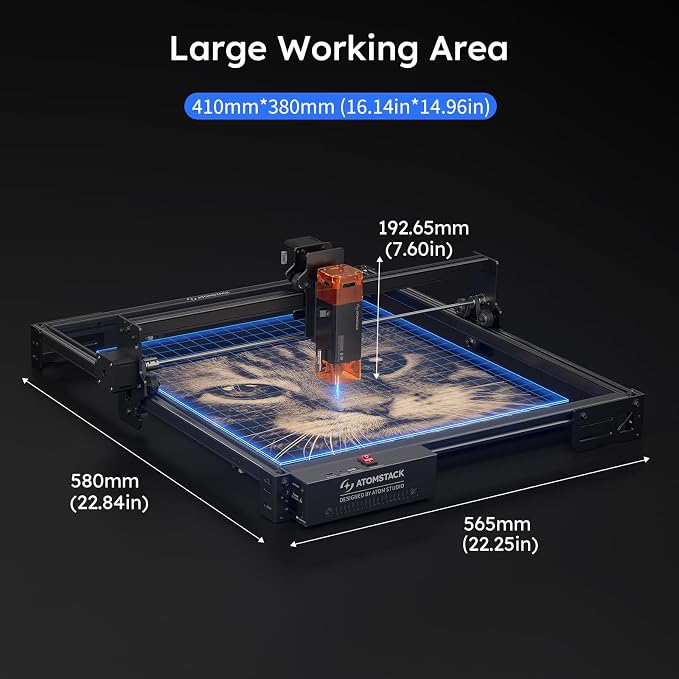ATOMSTACK A5 Pro V2 5W Laser Engraving Machine, Laser Cutter for Beginners, 400 mm/s and with 400 x 400 mm Working Area, for Leather, Ceramic, Dark Acrylic, Coated Metal, Stainless Steel etc.