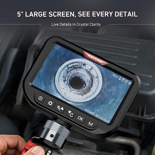 Ralcam 3.9mm Two-Way Articulating Borescope, 5 Inch HD Industrial Endoscope Inspection Camera with Light, Stainless Steel Flexible Fiber Optic Scope Camera 0.15in Automotive Mechanics Tool