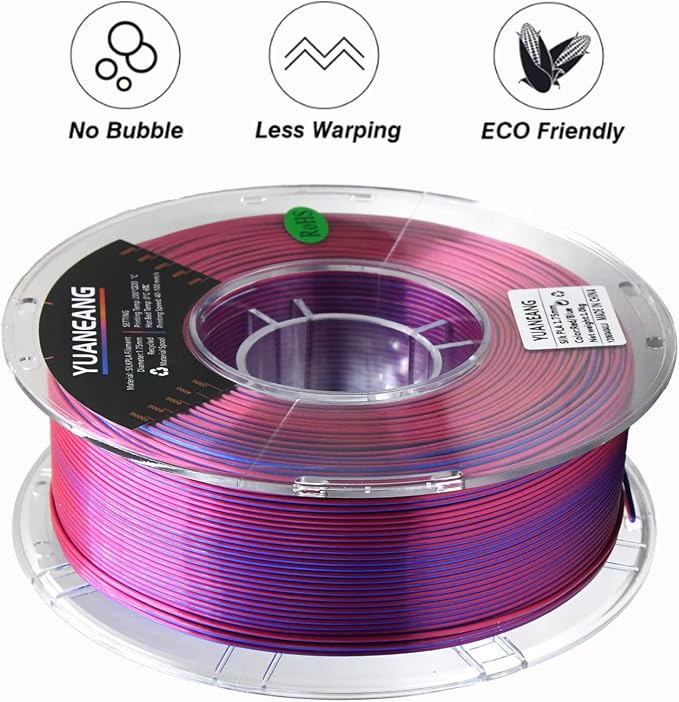 Silk Dual Color PLA Filament 1.75mm, ±0.03mm Precision, 1kg Spool (2.2 lbs), Smooth Multi-Tone Gradient PLA, Silk Red Blue