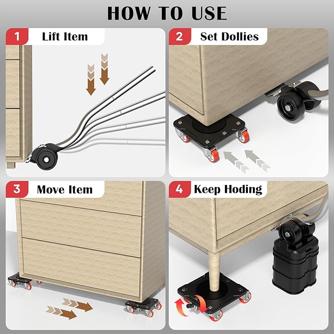ONEON Heavy Duty Furniture Movers with Wheels Dolly with Auxiliary Lifter, All-New Upgraded Carbon Steel Panels & 360°-Wheeled Casters, Supports up to 1100 lbs (M+Parked)