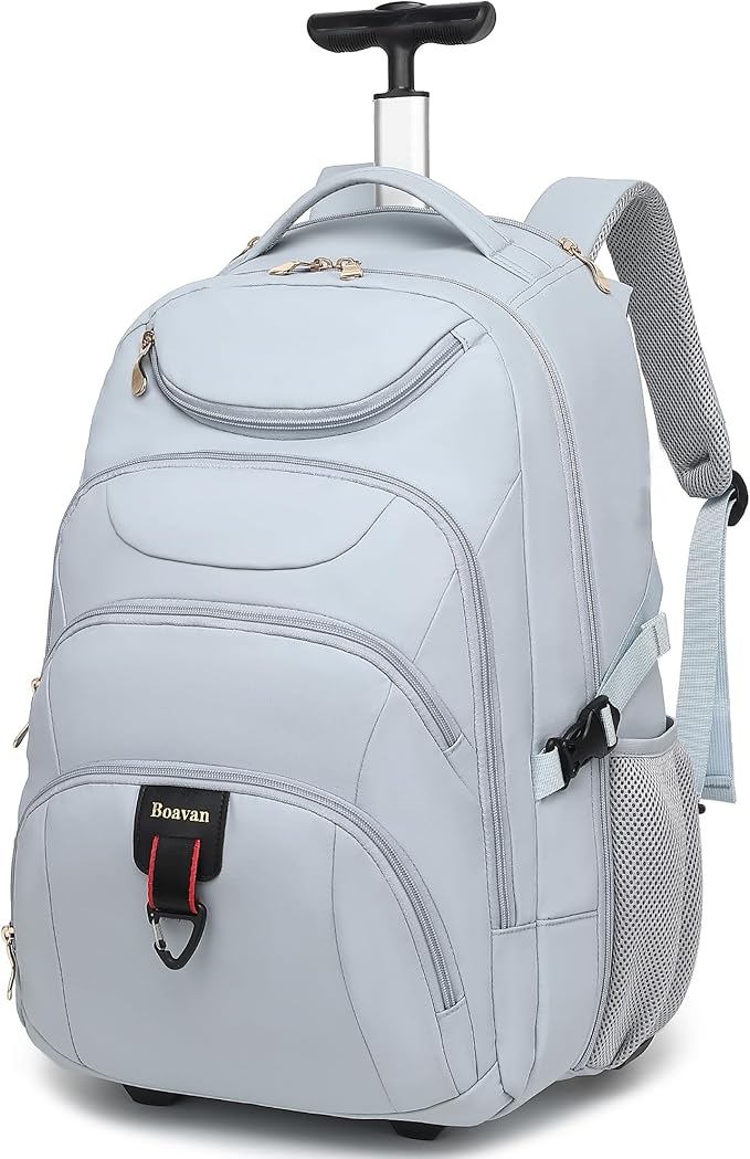 Boavan Rolling Backpack for Women, 17.3 Inch Wheeled Laptop Backpack,Large Travel Carry-On Bag for Teachers College Students, Waterproof Business for Airplane Overnight Luggage，Blue