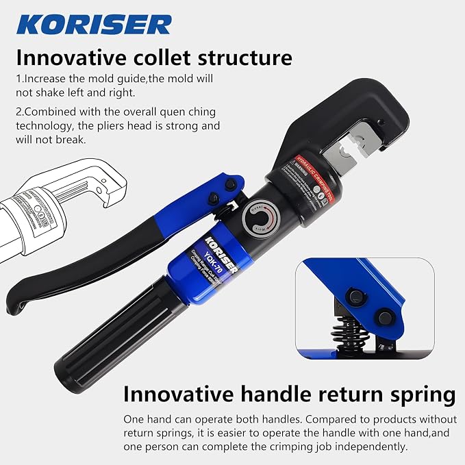 10 Tons Hydraulic Crimping Tool and Cable Cutter, Hydraulic Crimper, Battery Cable Crimper Tool for 12 AWG to 2/0 AWG Battery Terminals, with 9 Dies
