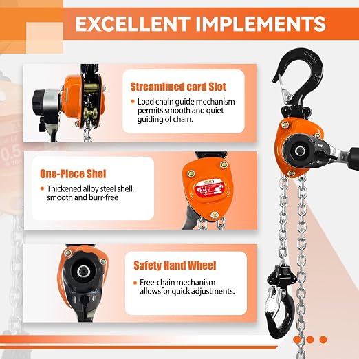 TKK Mini Chain Hoist 1/4 Ton 550Lbs - 5ft Lift, Manual Lever Chain Hoist G80 Alloy Steel, 2 Heavy Duty Hooks for Garages, Warehouse, Automotive Machinery Reliable