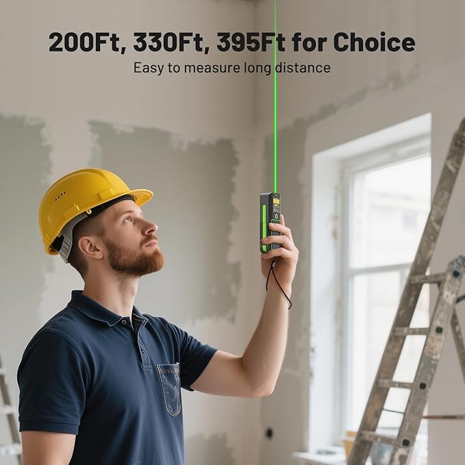 Huepar 330Ft Green Laser Measuring Tool with Bluetooth APP Control | 5 Years Warranty, USB-C, ±1/16" High Accuracy, Pythagorean Modes, Angle Sensor, IP54, for Home & Construction, Point to Point