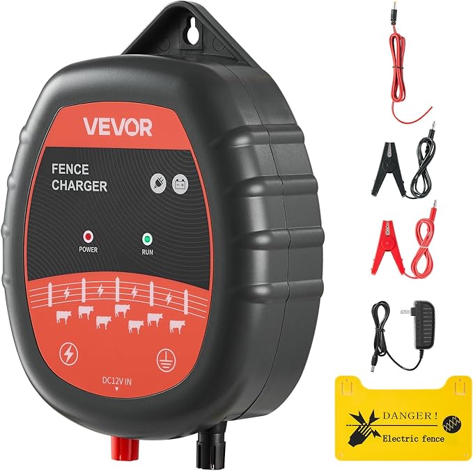 VEVOR Electric Fence Charger, 10kV 1J, AC DC Electric Fence Energizer with LED Indicator, 1.86 Miles Range, Powerful Plug-in Fences Charger, Prevents Wild Animals Intrusion for Livestock Poultry