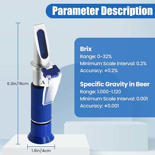 0-32% Brix Refractometer Specific Gravity 1.000-1.120 Beer Refractometer with ATC Hand Held Brix Refractometer for Fruit Beer, Wine, Made of Copper Not Cheap Aluminum (Model AMR008)