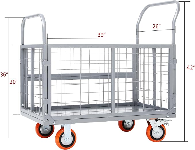 YITAMOTOR 2000lbs Platform Truck Cart with Cage, 6-in-1 Foldable Heavy Duty Hand Truck Flatbed Cart with 6" Swivel Casters, Multi-Functional Push Dolly for Grocery, Laundry, Warehouse, Storage