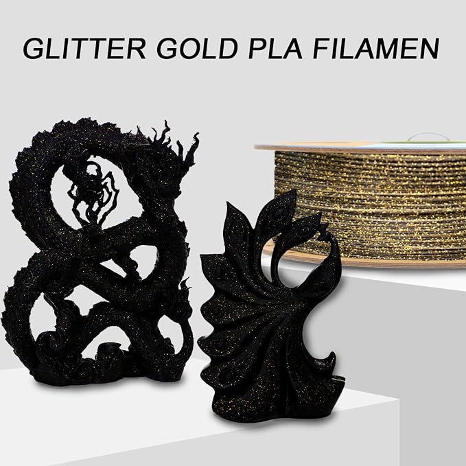 YOUSU 3D Printer Filament PLA Filament 1.75mm Gold 3D Effect Glitter-Black filament1kg(2.2lbs).