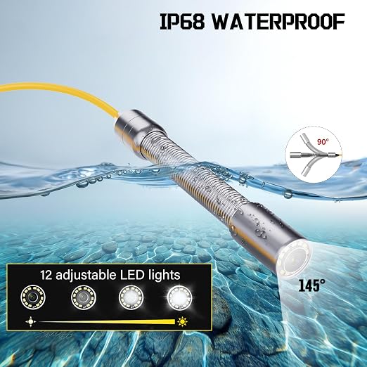 Sewer Camera 100ft 4.3" Pipe Drain Inspection Camera DVR Borescope with 12PCS LED Lights IP68 Waterproof 17/22MM Industrial Endoscope (22MM Camera/30M)