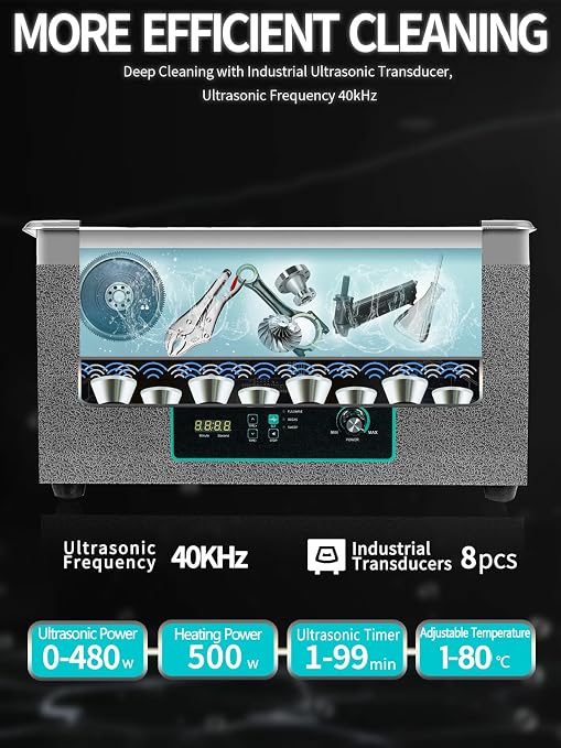 Ultrasonic Cleaner 20L with Adjustable Power & Sweep, 480W Ultrasonic Carburetor Cleaner, Digital Timer and Heater, Heavy-Duty Parts Cleaner for Industrial, Motorcycle, and Hardware Tools | Professional for Cleaning Carburetor, Metal Engine Parts, Gun,...