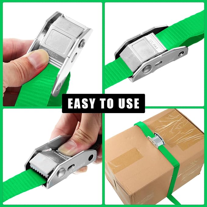 Riakrum 16 Pcs Cambuckle Tie Down Straps 1763lbs Break Strength Securing Straps 1'' x 15 ft Cambuckle Tie Downs with S Hook for Motorcycle, Kayak, Car, Truck, Boat Moving, Securing Cargo (Green)