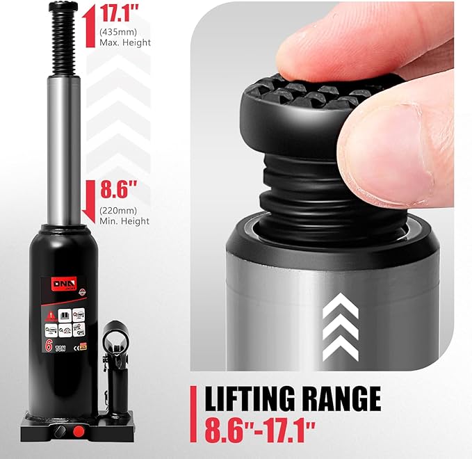 DNA Motoring 6 tons / 13228 lbs Lifting Automotive Welded Hydraulic Bottle Jack for Repair Vehicle, Pickup, Truck, w/Manual Handle, Black, TOOLS-00357