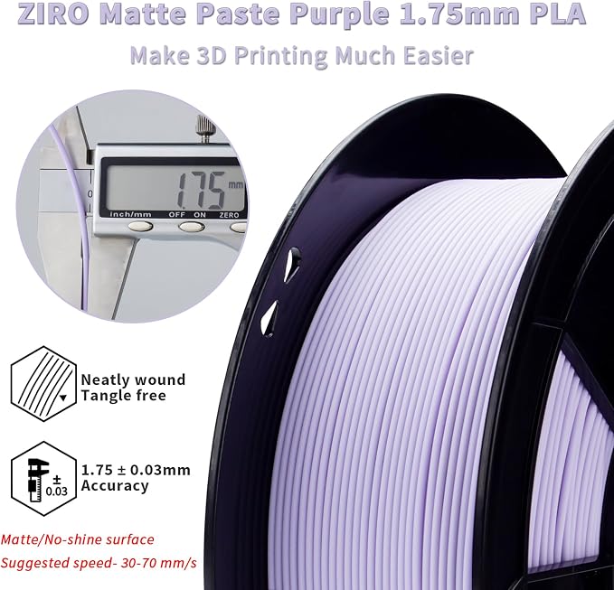 ZIRO 3D Printer Filament Bundle, Matte 1.75mm PLA Filament, Pastel Colors PLA Series 4 Pack, 3D Printing Material, Fit Most FDM Printers,1.75mm 2.2lbs x 4 Spool, Purple, Pink, Blue, Skin
