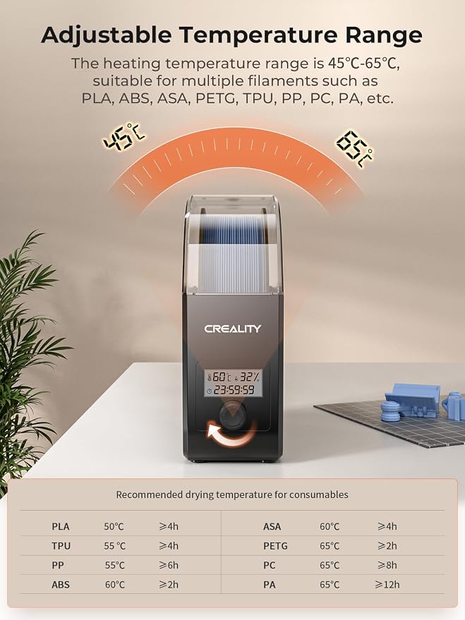 Creality Filament Dryer Box Pro, Upgraded 360° Heating with Fan, Dust & Moisture-Proof Storage, 3D Printer Filament Spool Holder, Dehydrator for 1.75mm/2.85mm PLA PETG ABS TPU