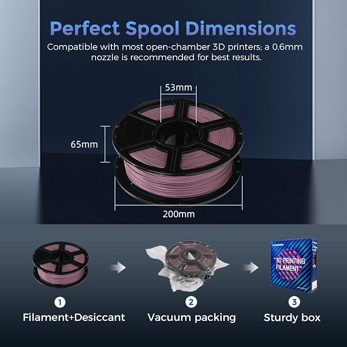 FLASHFORGE Carbon Fiber PETG Filament 1.75mm Dusty Pink, Reinforced 3D Printer Filament 1kg, Lightweight & High-Strength PETG-CF Filament, Strong & Easy to Print